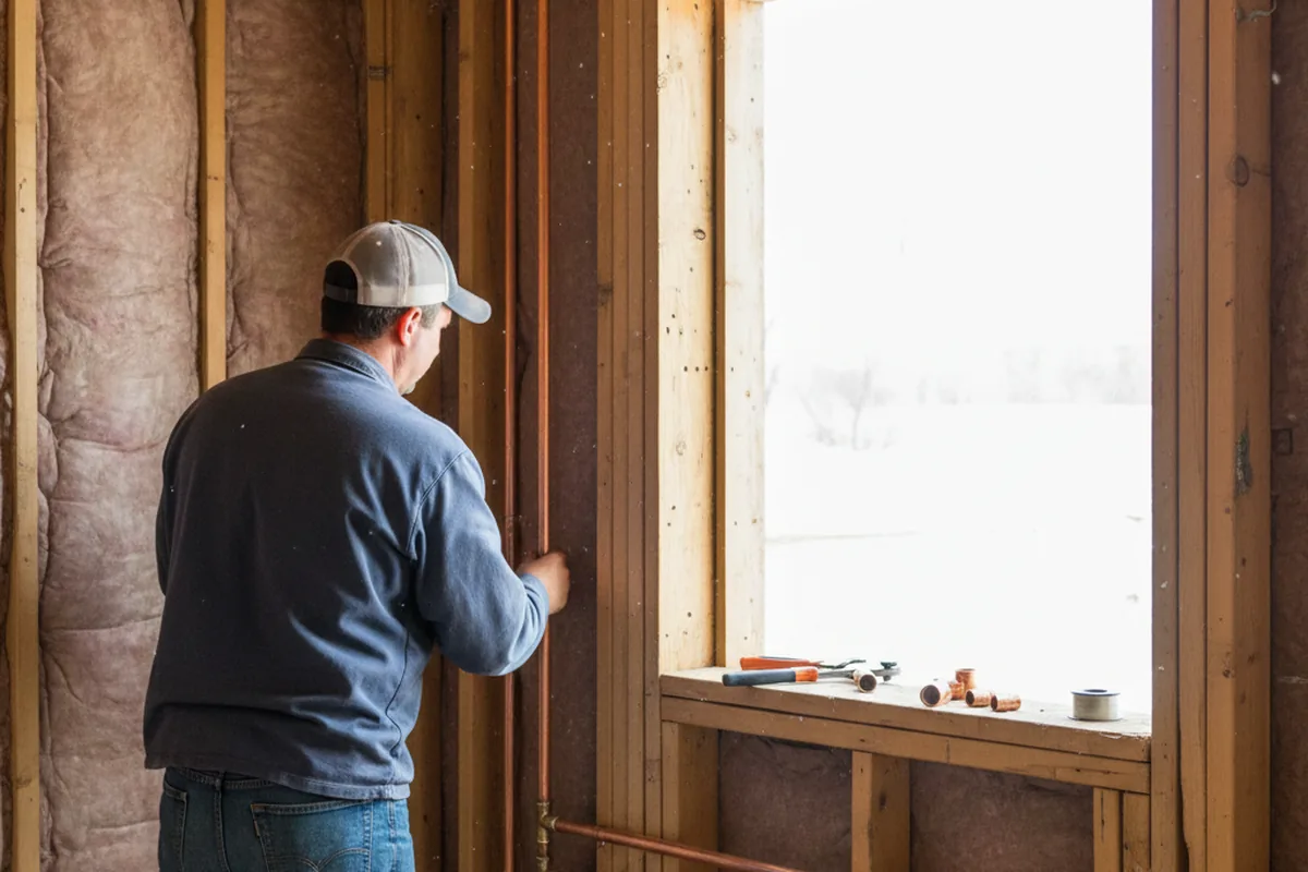 Licensed plumber running new copper supply lines in a Chaffee home